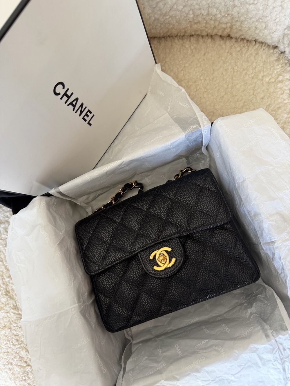 CHANEL Black Quilted Leather Mini Flap Bag with Gold Hardware